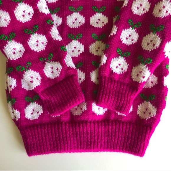 Girls Vintage Hand Knit Berry Pink Novelty Sweater - Picture 4 of 7